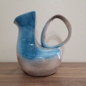 Vintage Studio Art Pottery Vase Blue Gray 9in Pitcher 1960s Bauhaus Design